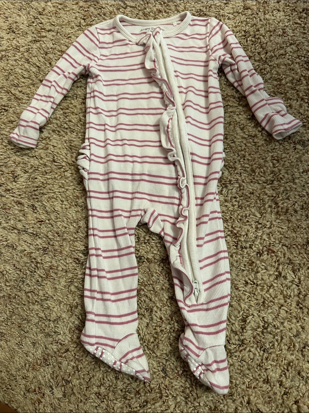 Angel Dear Pink and White Striped Ruffle Footed One-Piece Size 3-6 mos.